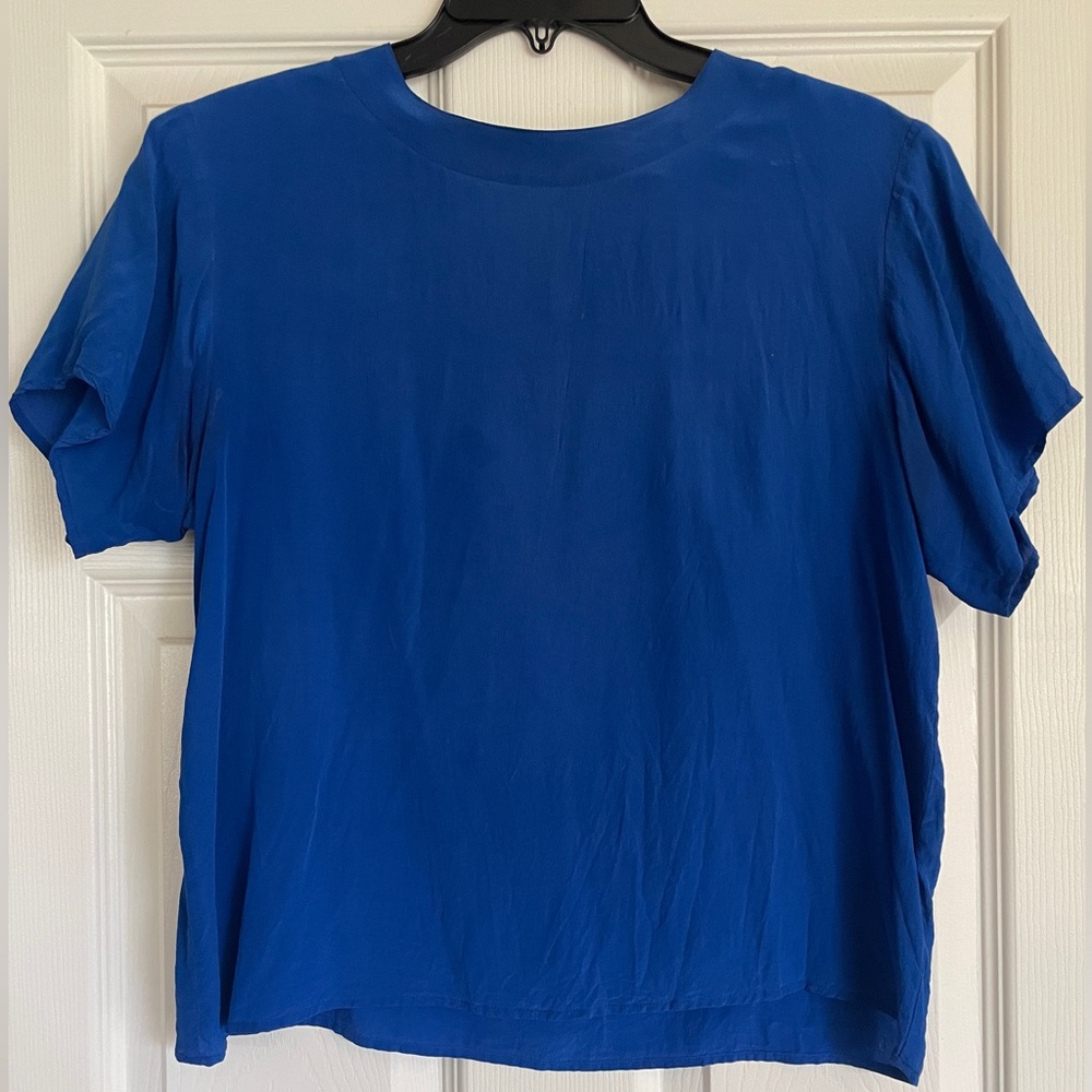 Royal Blue Vintage Silk Blouse - Size L